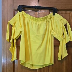 Milly Yellow Off-Shoulder Tie Front Blouse